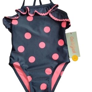 Cat & Jack Navy and Pink Polka Dot Swimsuit